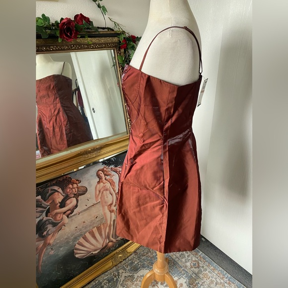 NWT Danielle Bernstein iridescent brown taffeta green shift bustier mini dress - Picture 5 of 12